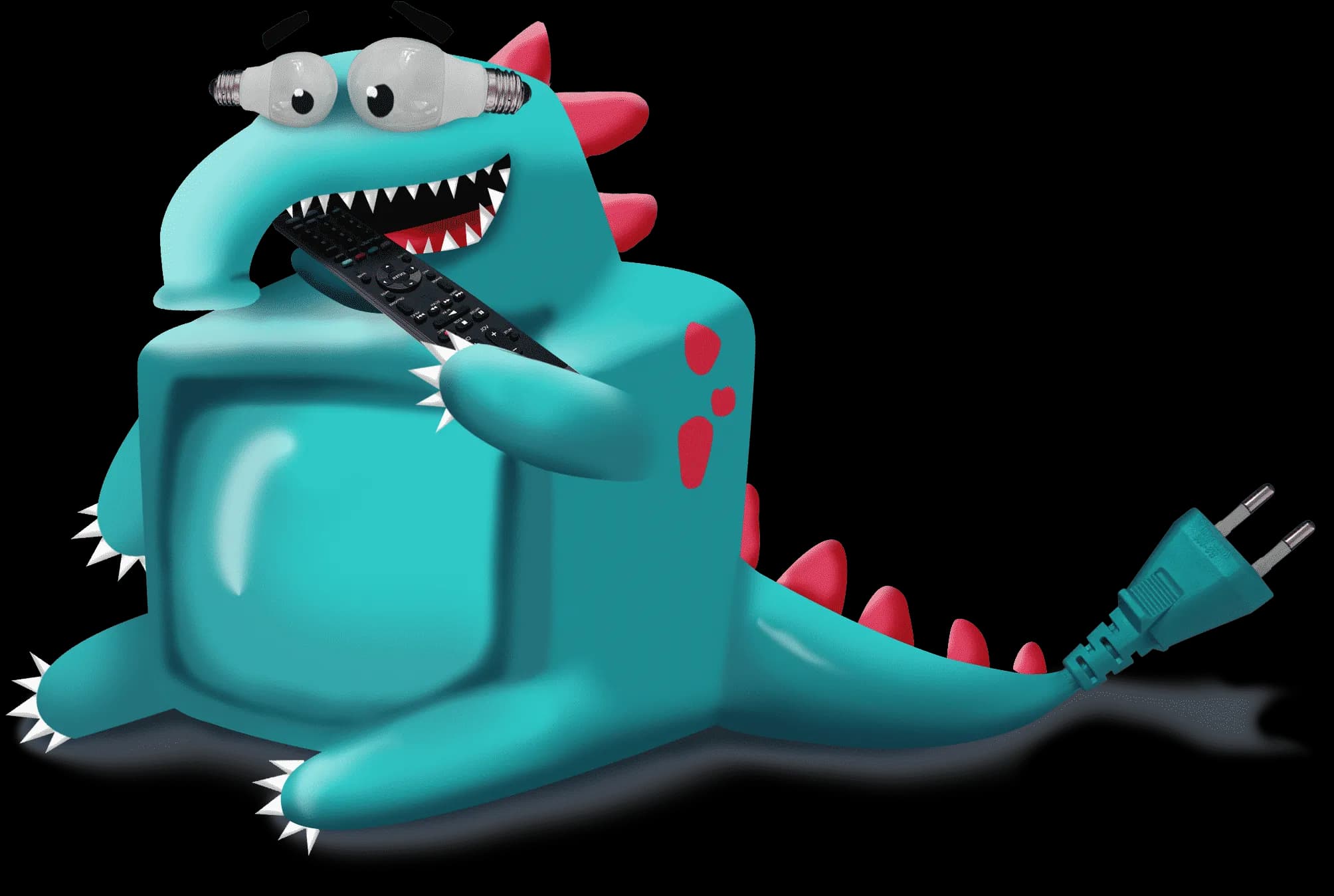 une télé en forme de dinosaure qui mange une télécommande