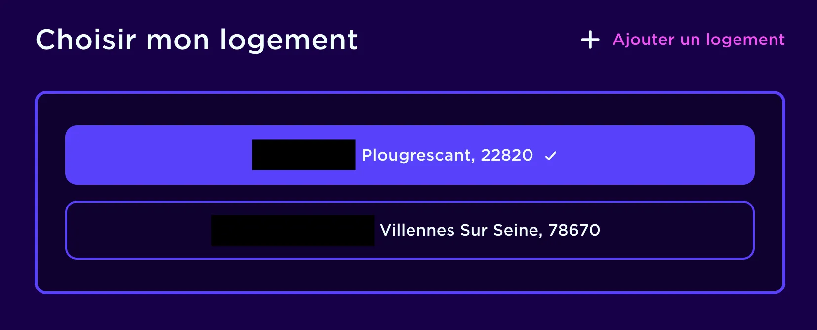 Sélection logement espace client